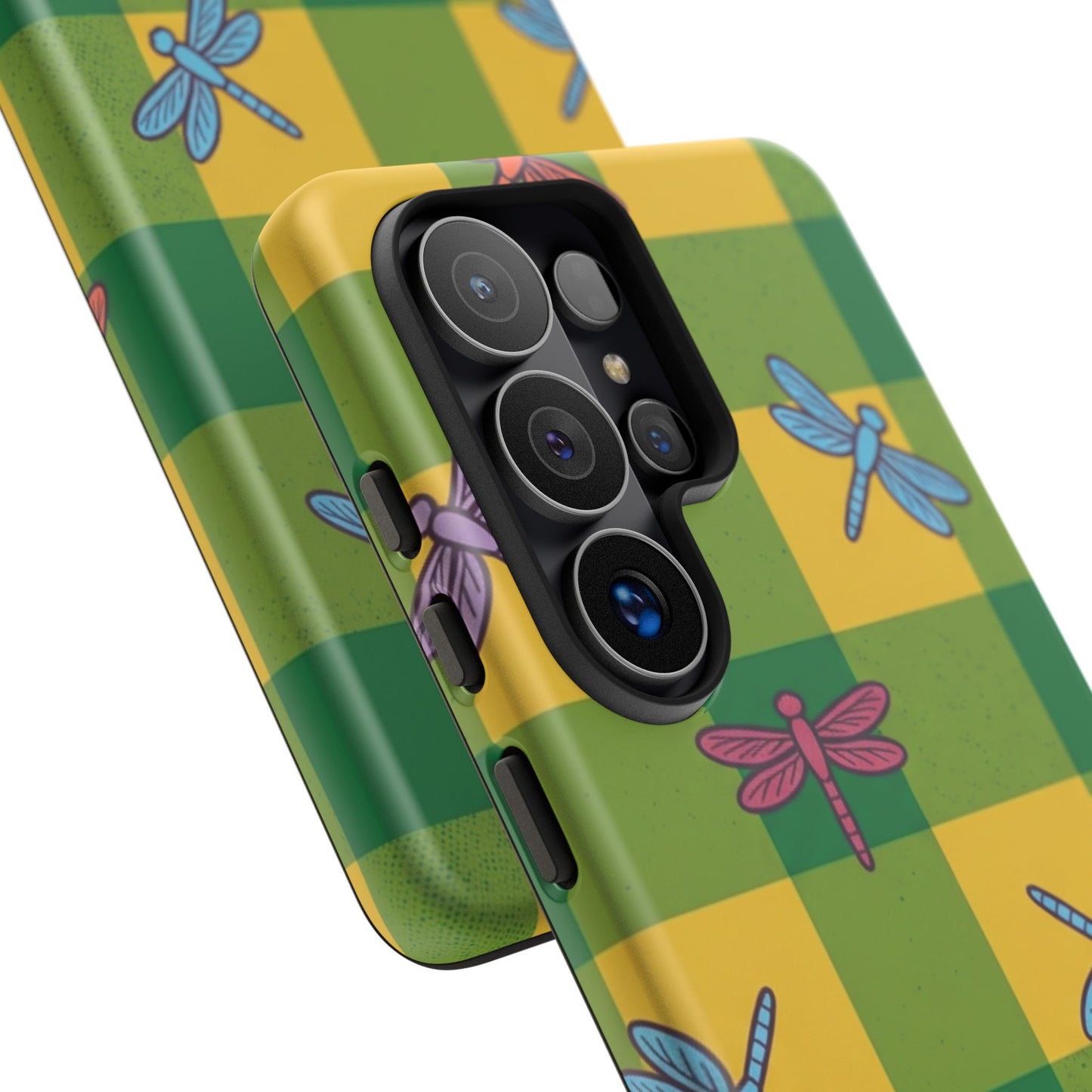 Dragonfly Check Phone Case — Colorful Plaid Protective Tough Case