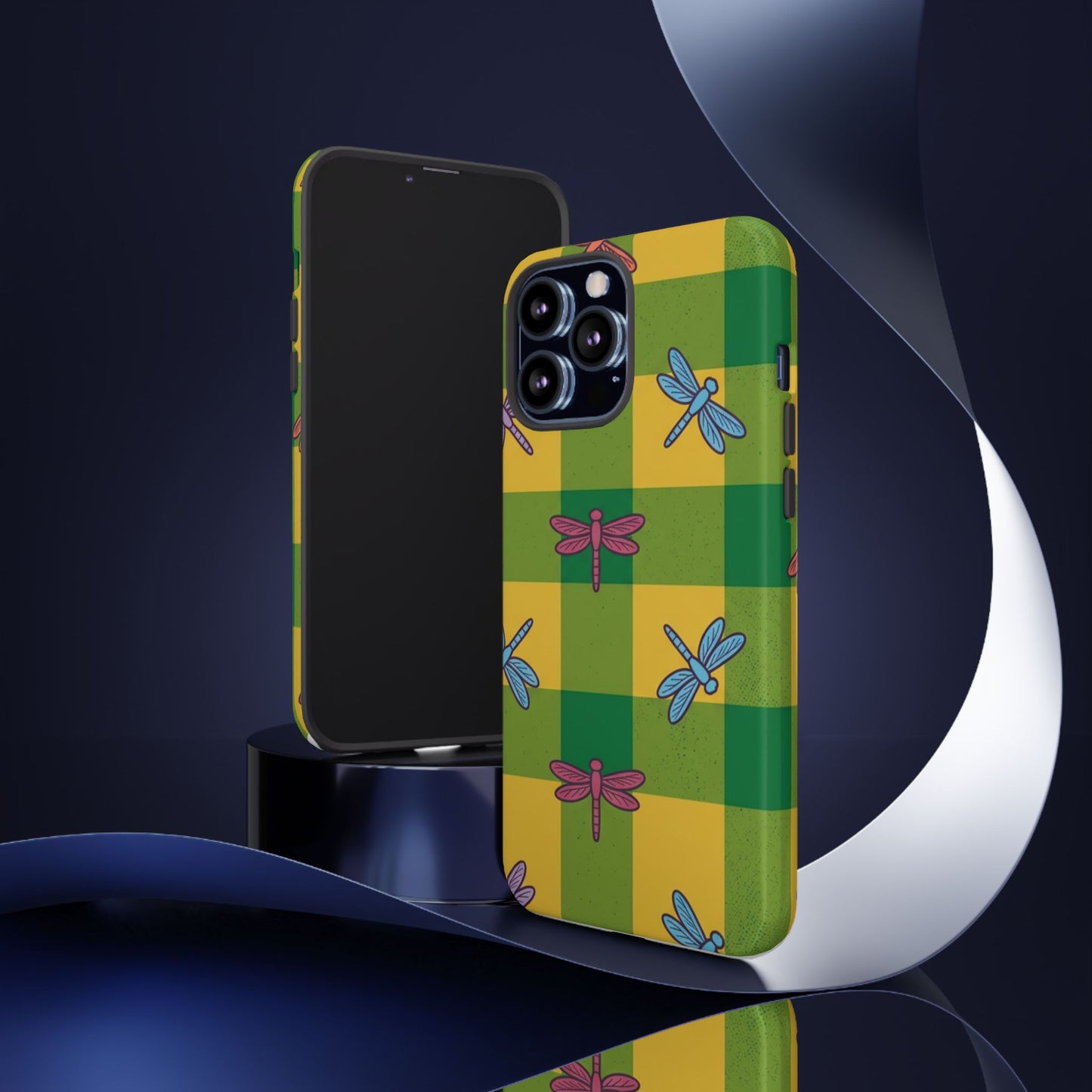 Dragonfly Check Phone Case — Colorful Plaid Protective Tough Case