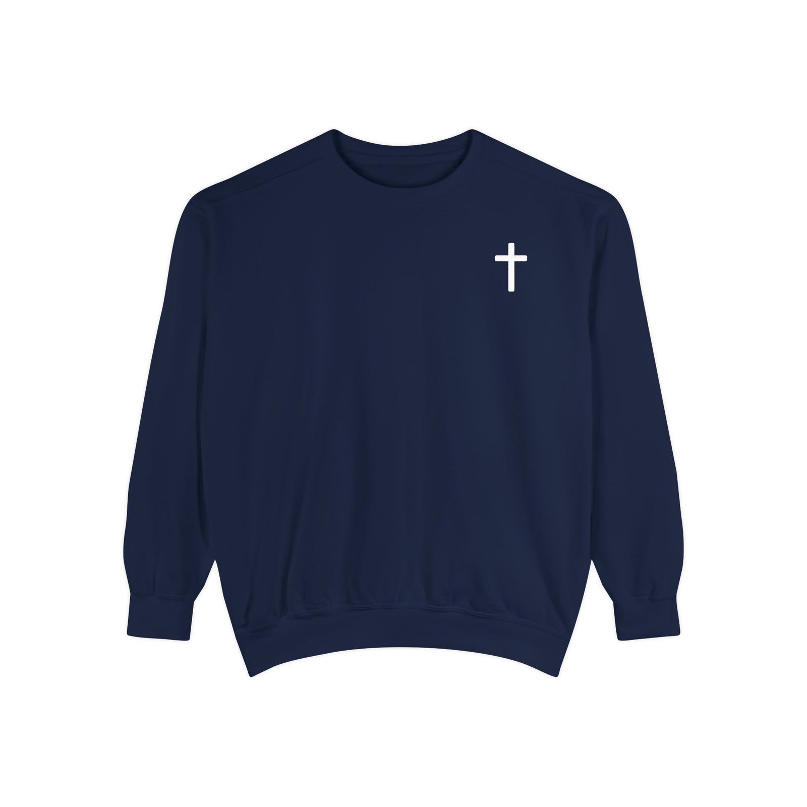 Christian Sweatshirt — Small Cross (Front) + "Jesus Loves You" Back