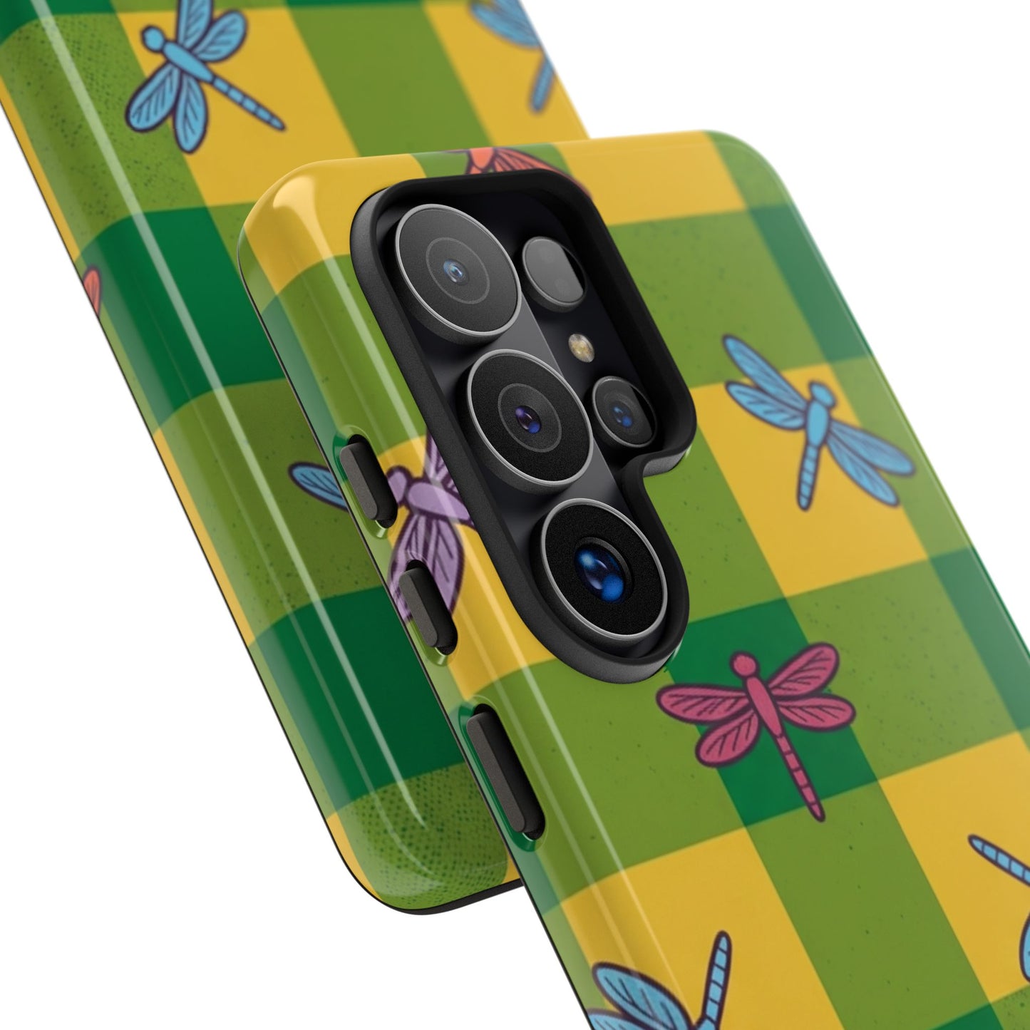 Dragonfly Check Phone Case — Colorful Plaid Protective Tough Case