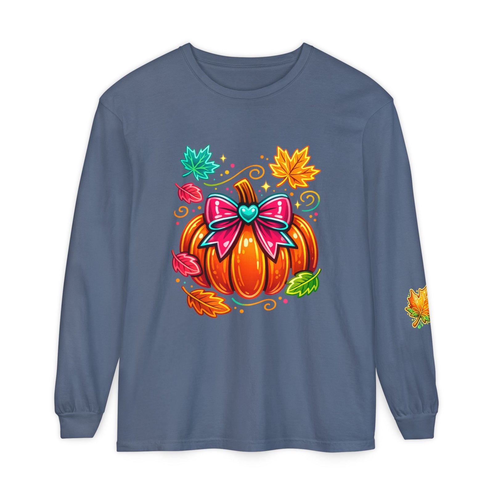 Autumn Pumpkin Bow Long Sleeve Tee