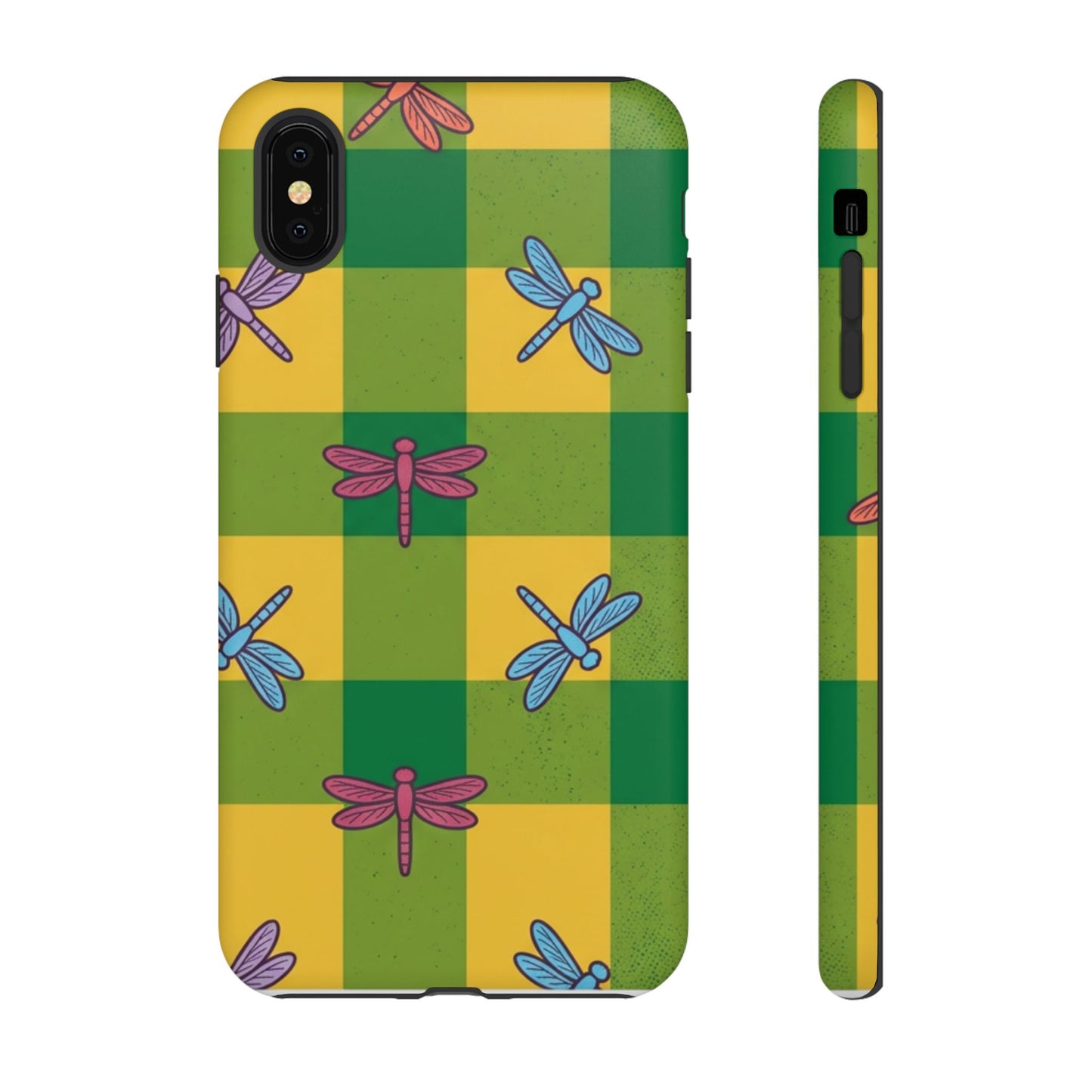 Dragonfly Check Phone Case — Colorful Plaid Protective Tough Case