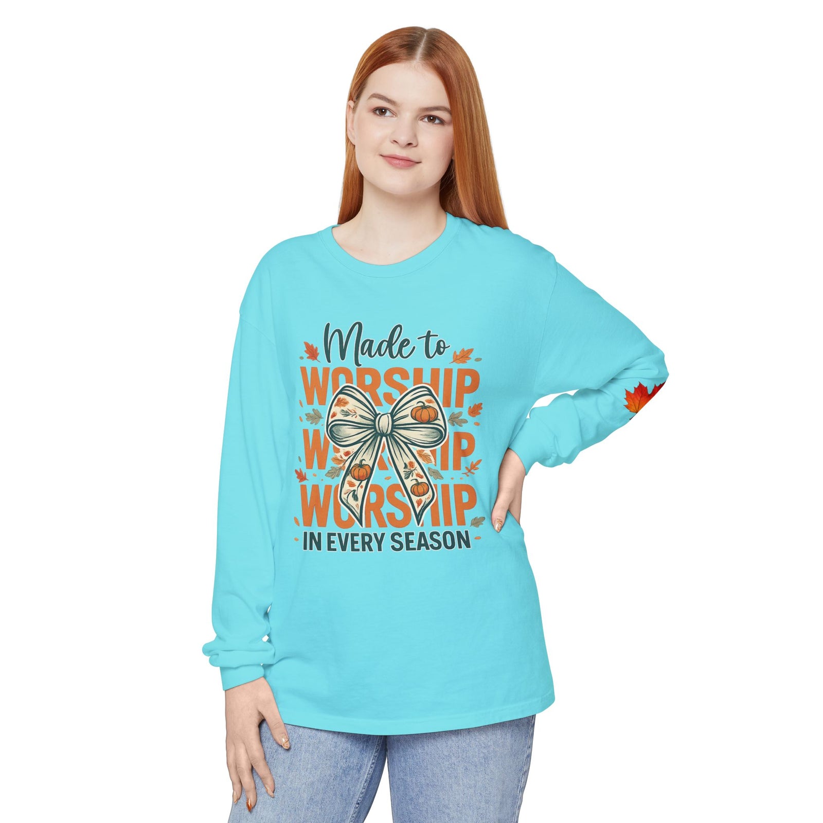 Long Sleeve Tee — "Made to Worship in Every Season" Fall Faith Shirt