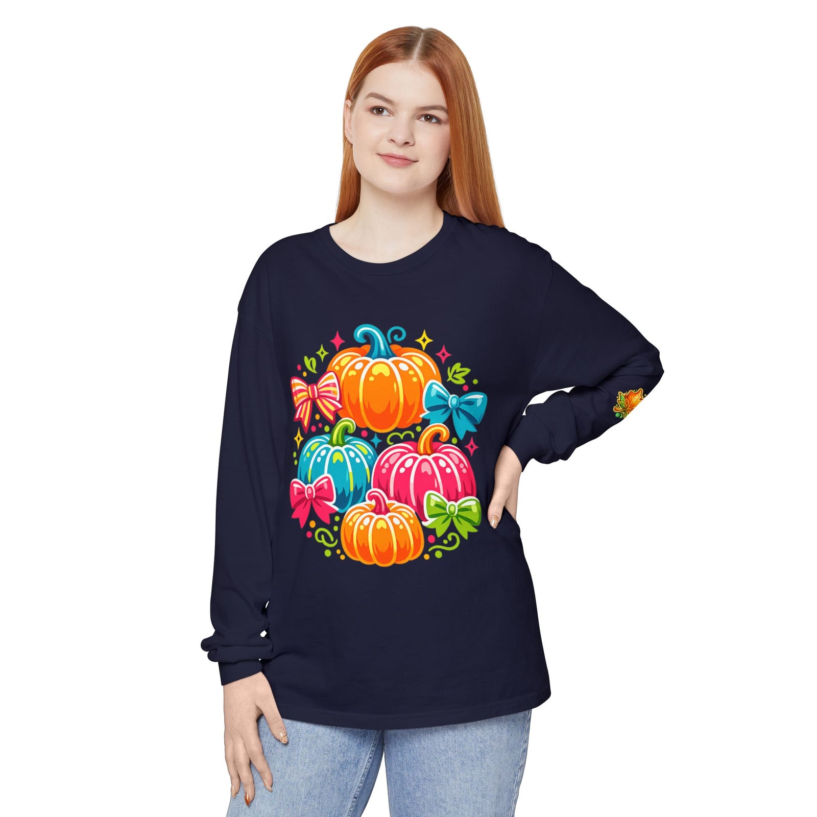Cute Colorful Pumpkins Long Sleeve Tee — Fall Pumpkin Patch Graphic