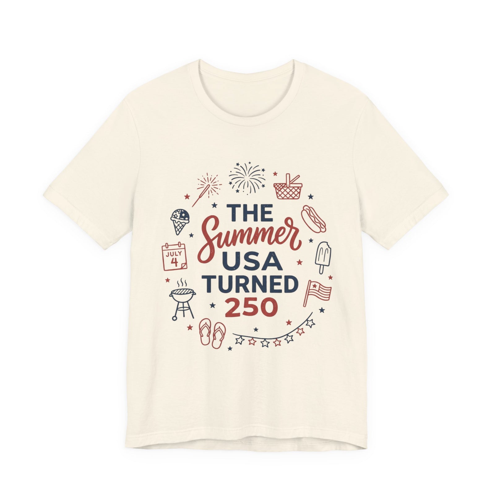 Patriotic Summer USA 250 Tee | Vintage Americana stars, red white blue