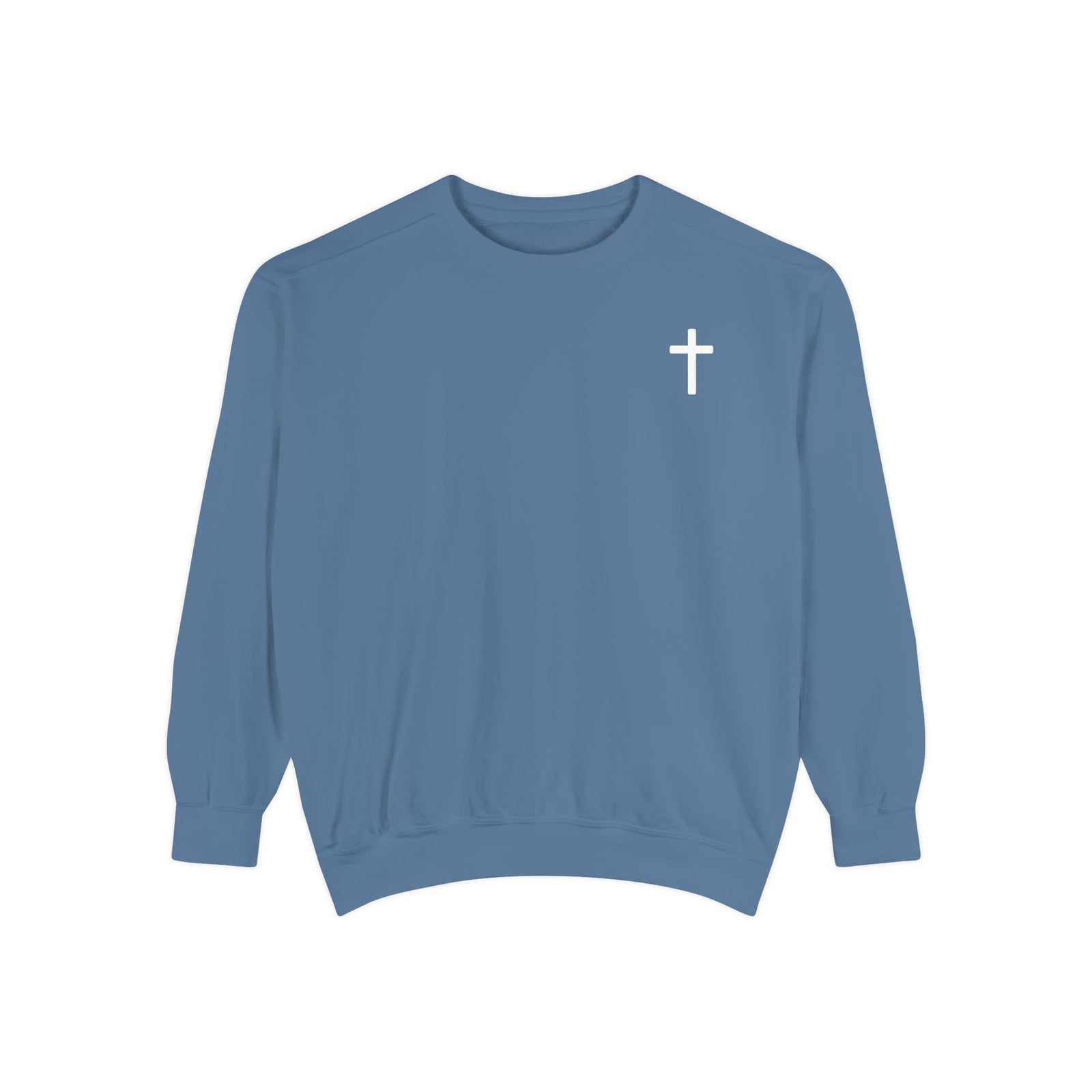 Christian Sweatshirt — Small Cross (Front) + "Jesus Loves You" Back