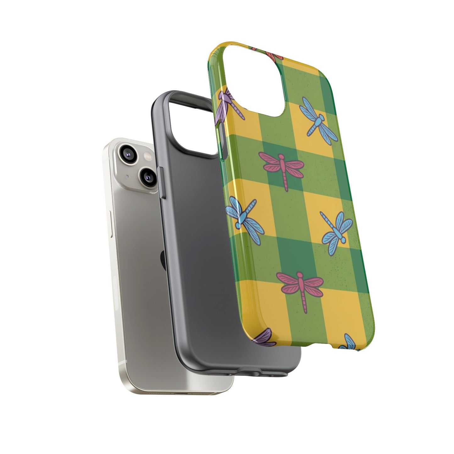 Dragonfly Check Phone Case — Colorful Plaid Protective Tough Case