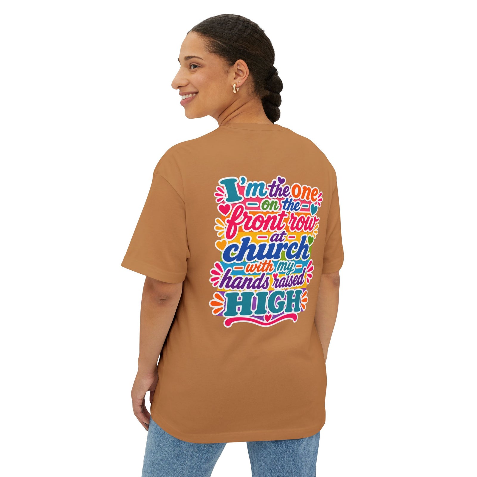 Church Praise T-Shirt — "I’m the One on the Front Row at Church" Colorful Worship Tee
