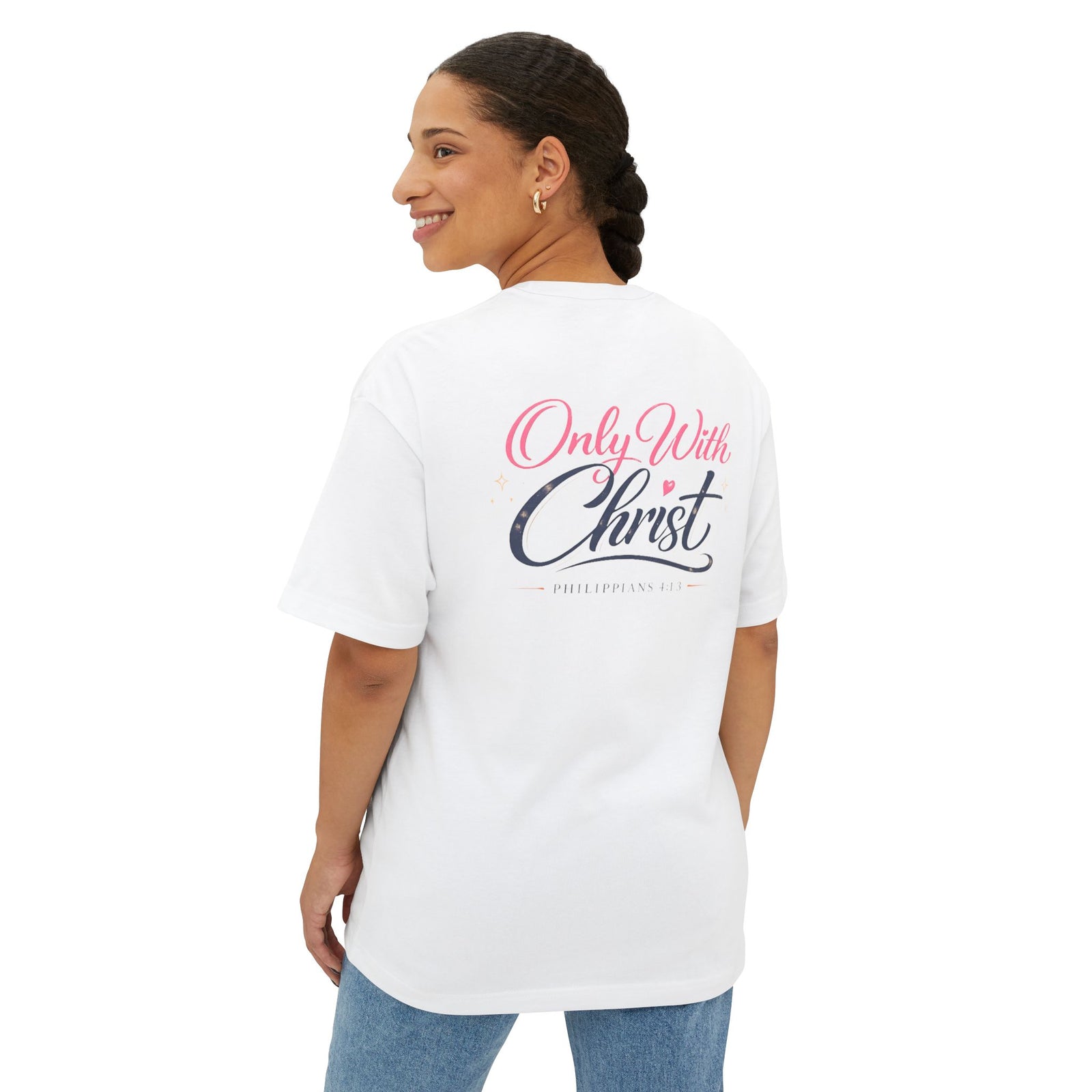 Faith Graphic Tee — "Only With Christ" Oversized Boxy T-Shirt