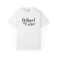 Load image into Gallery viewer, Refined by Grace T-Shirt — Minimal Christian Cross Graphic Tee