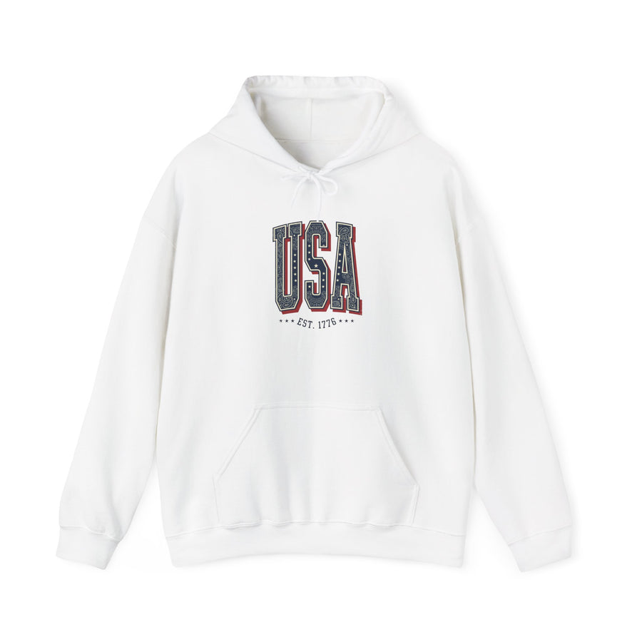USA Arch Retro Typography Hoodie | 4th of July Vintage Americana