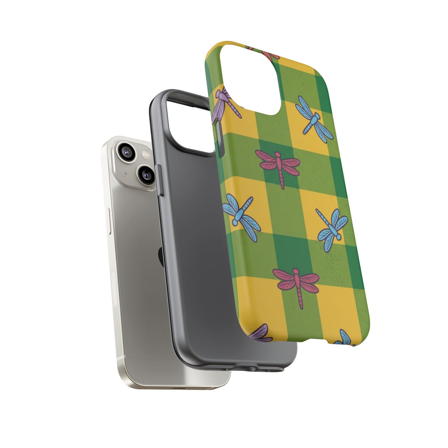 Dragonfly Check Phone Case — Colorful Plaid Protective Tough Case