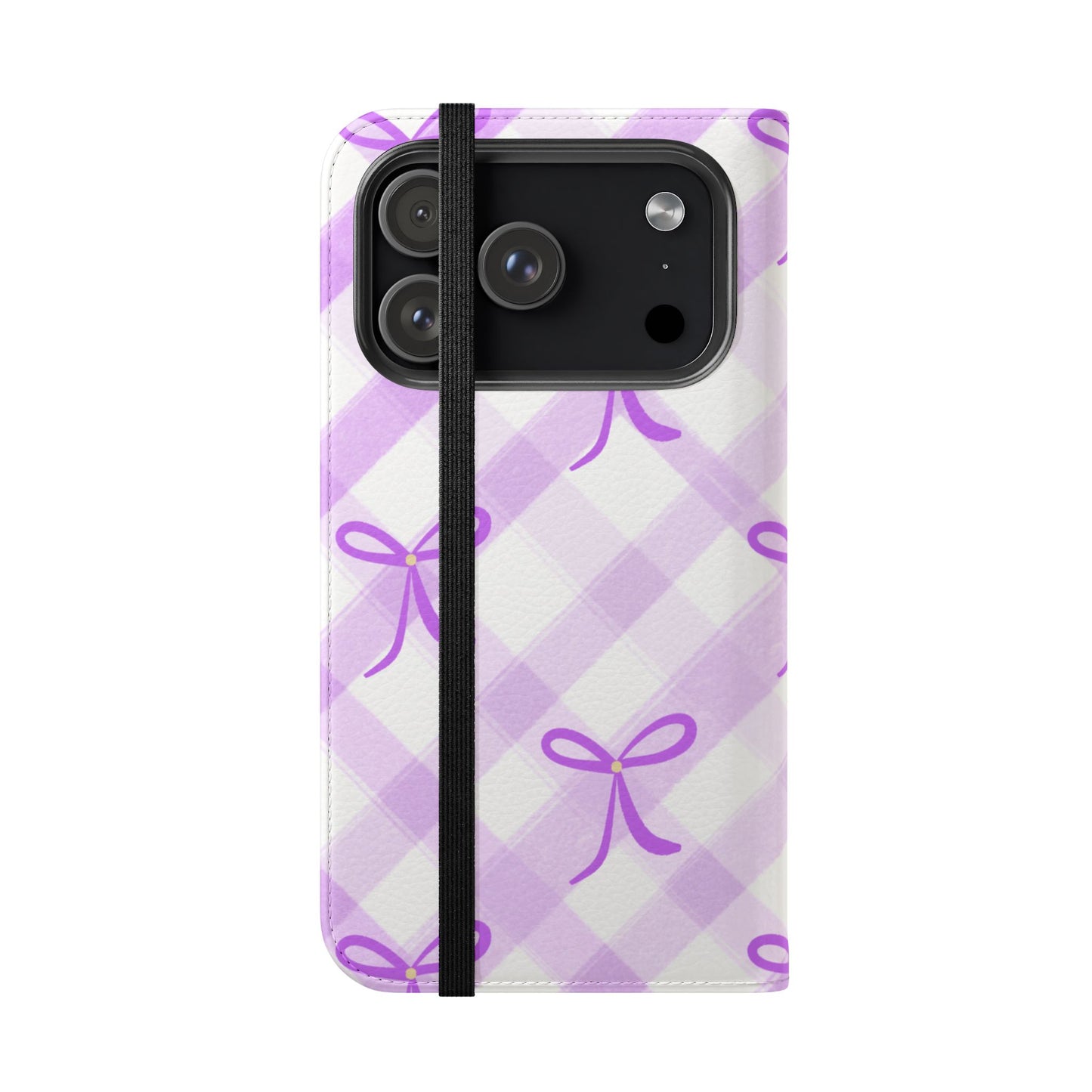 Christian Flip Phone Case — "Jesus Is My Lord and Savior" Purple Bow Plaid Wallet