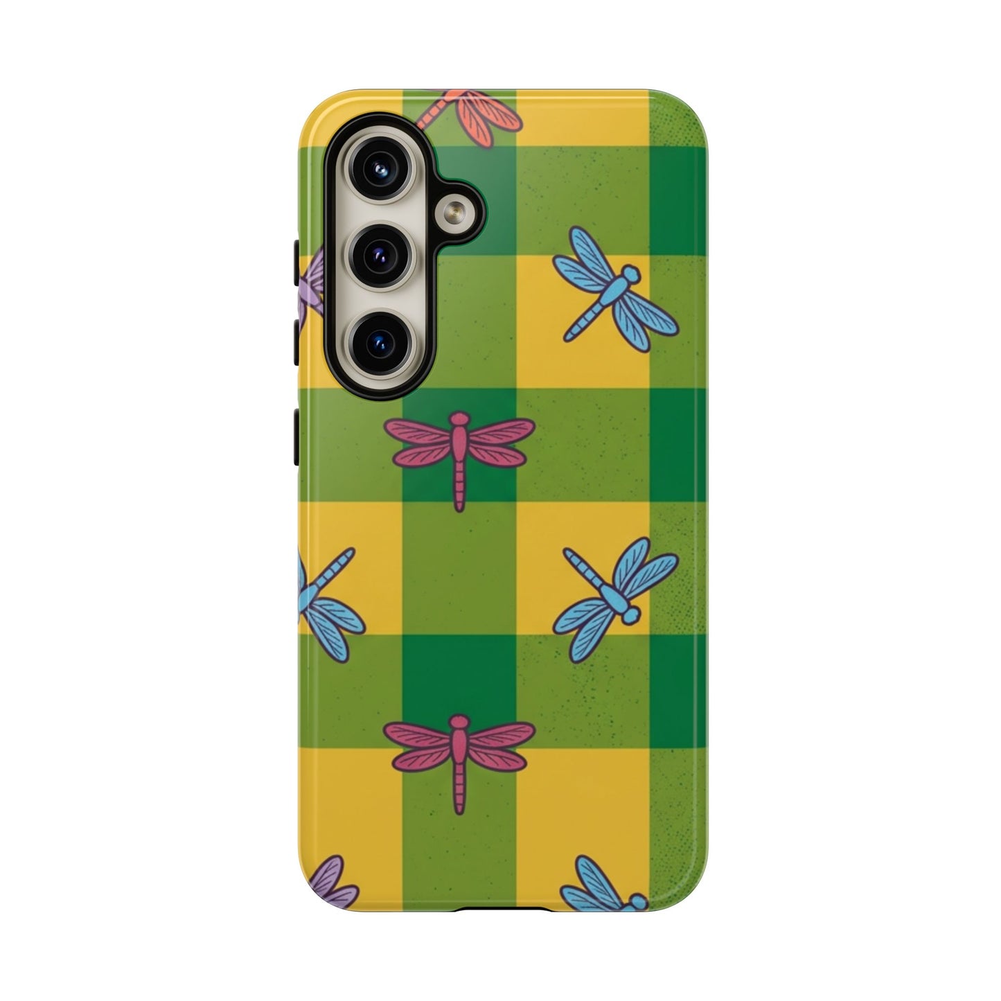 Dragonfly Check Phone Case — Colorful Plaid Protective Tough Case