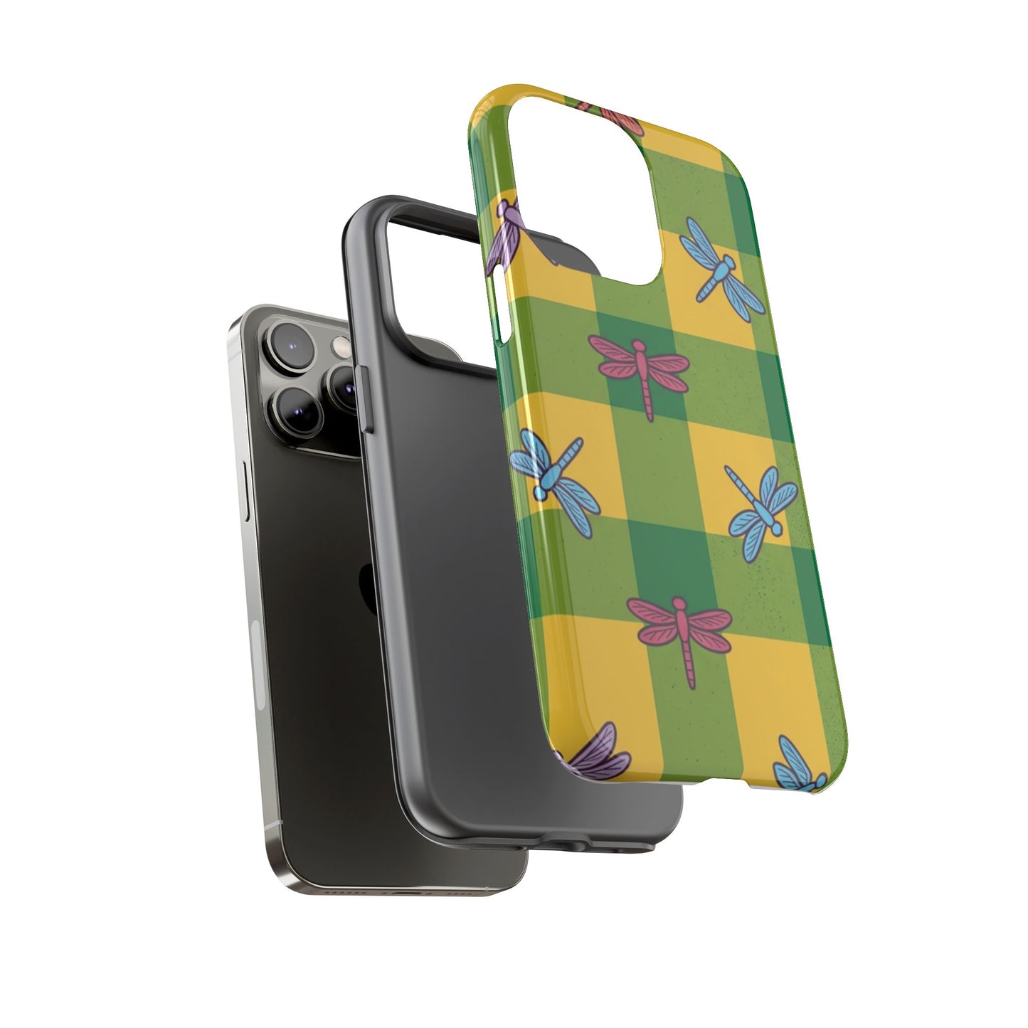 Dragonfly Check Phone Case — Colorful Plaid Protective Tough Case