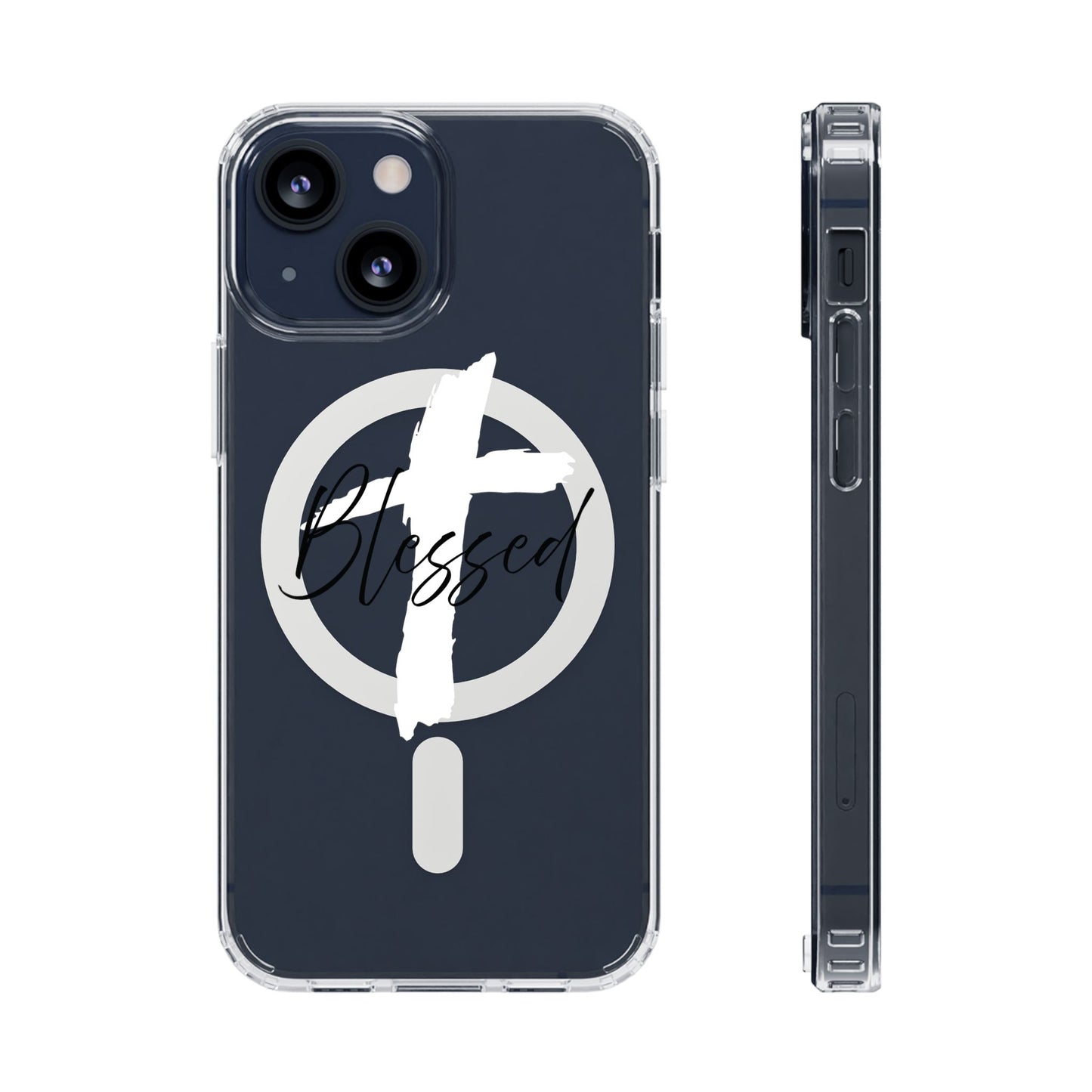 Clear Magnetic Phone Case — "Blessed" Cross Graphic