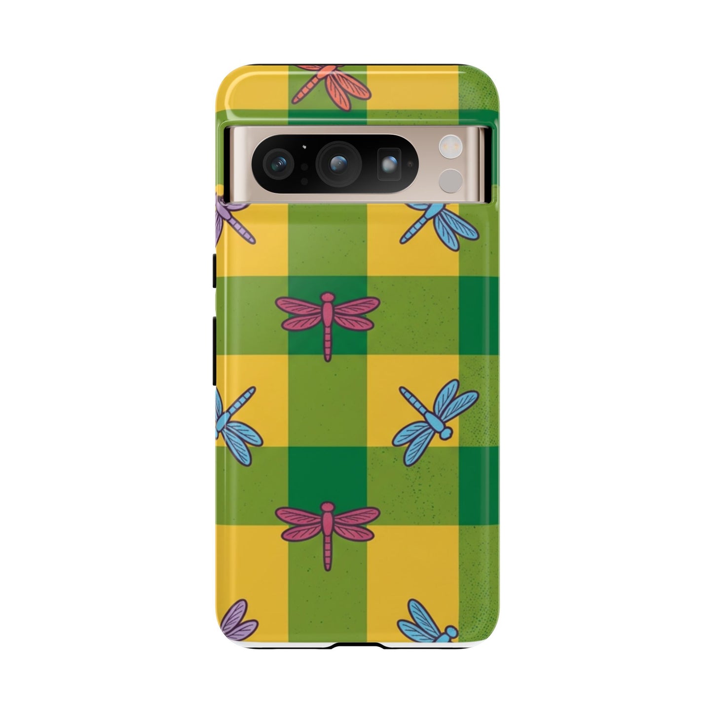 Dragonfly Check Phone Case — Colorful Plaid Protective Tough Case