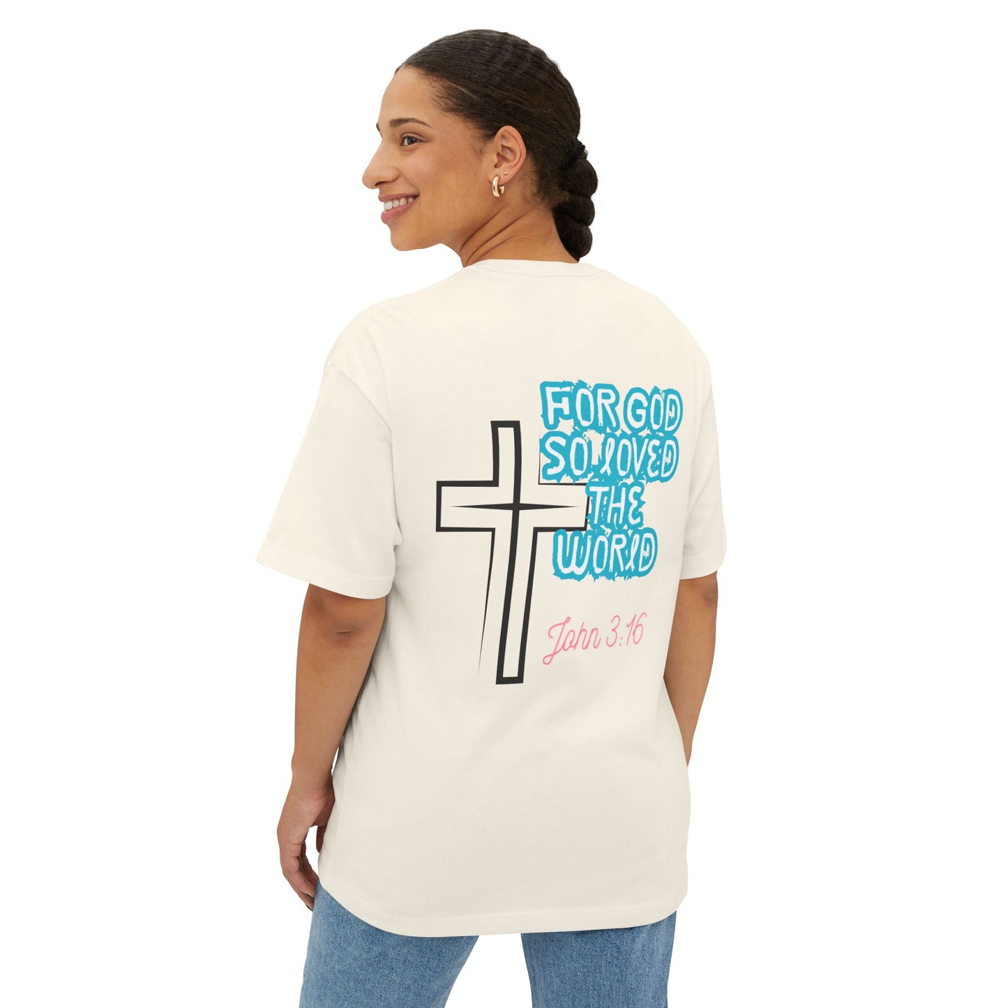 Christian Cross Tee — "For God So Loved the World" John 3:16 Oversized Shirt
