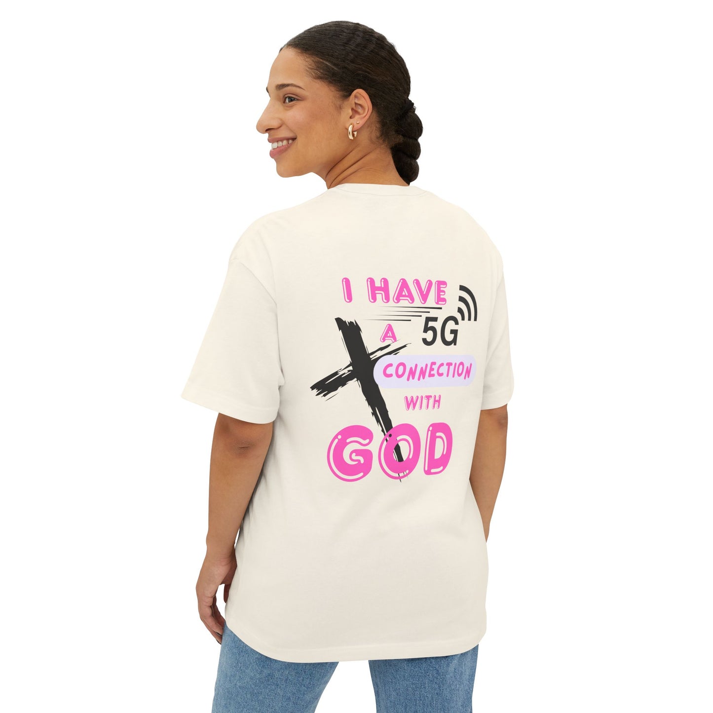 5G Connection with God Oversized Tee — Christian Graphic Boxy T-Shirt