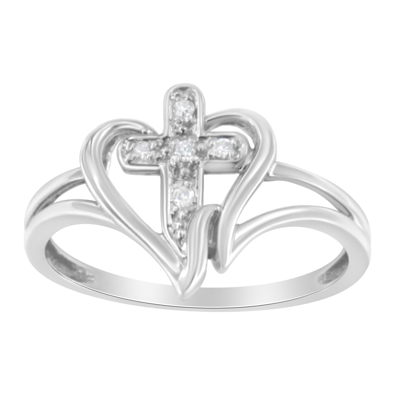 10K White Gold Diamond Heart & Cross Promise Ring