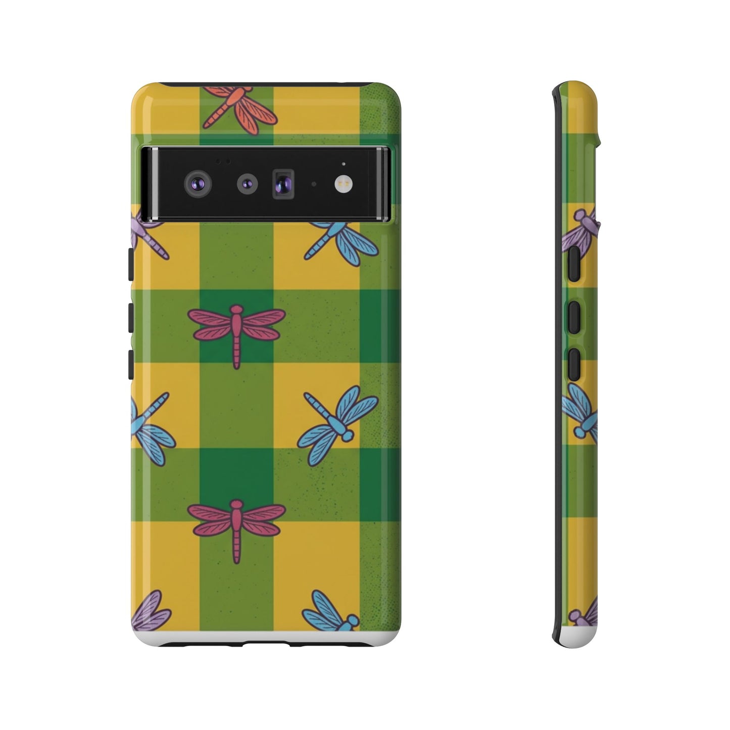 Dragonfly Check Phone Case — Colorful Plaid Protective Tough Case