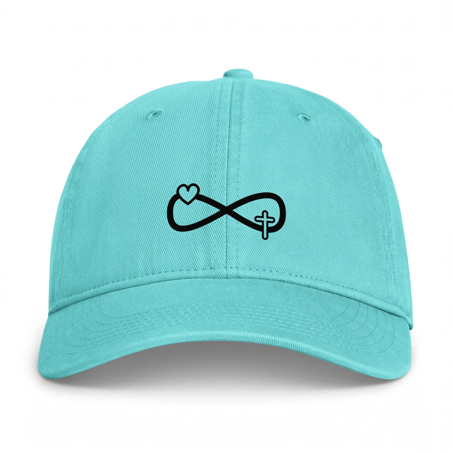 Infinity Heart & Cross Embroidered Cap — Coastal Washed Baseball Hat