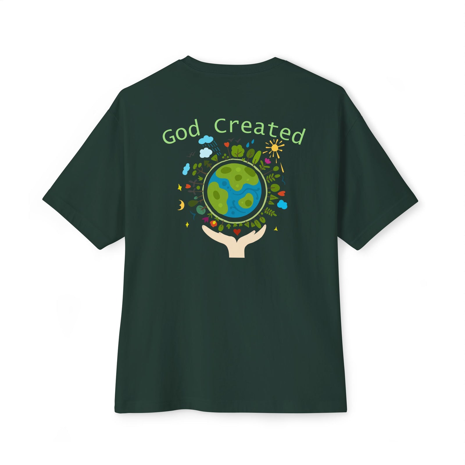 T-Shirt — "God Created" Earth Graphic Tee (Eco, Faith & Nature Love)