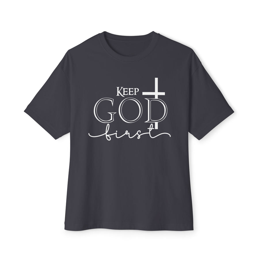 Keep God First Oversized Tee — Christian Faith Statement Shirt