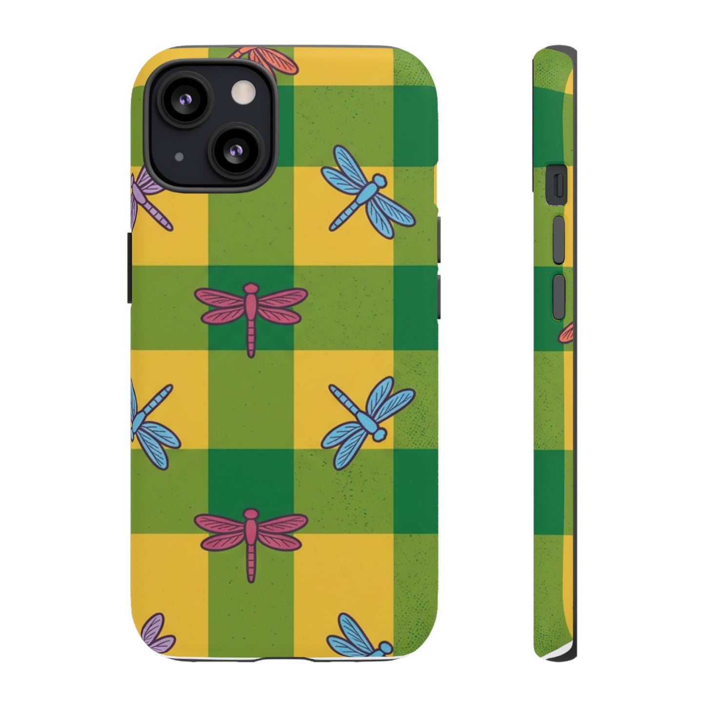 Dragonfly Check Phone Case — Colorful Plaid Protective Tough Case