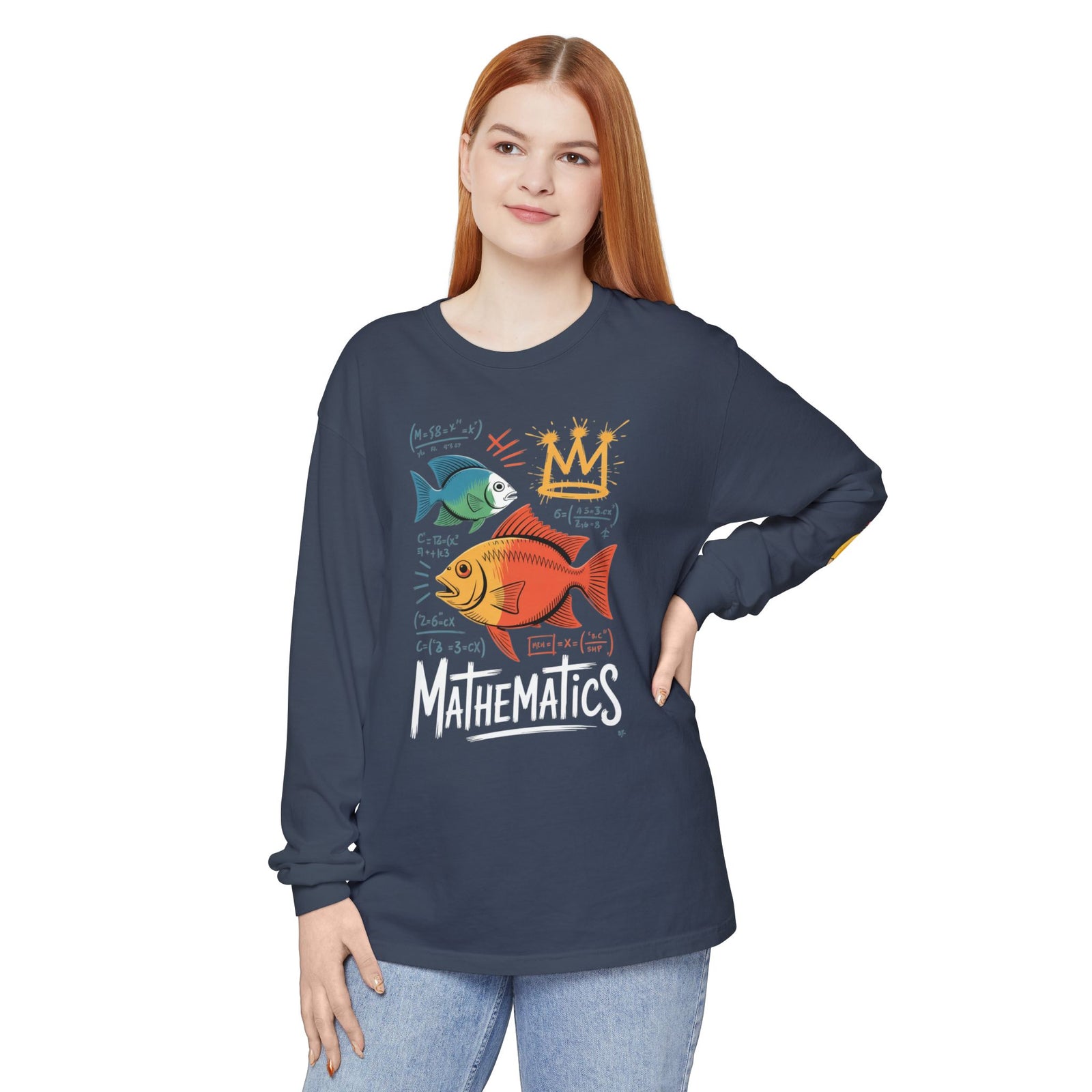 Fish Math Long Sleeve Tee — Cute Brainy Fish Graphic Shirt