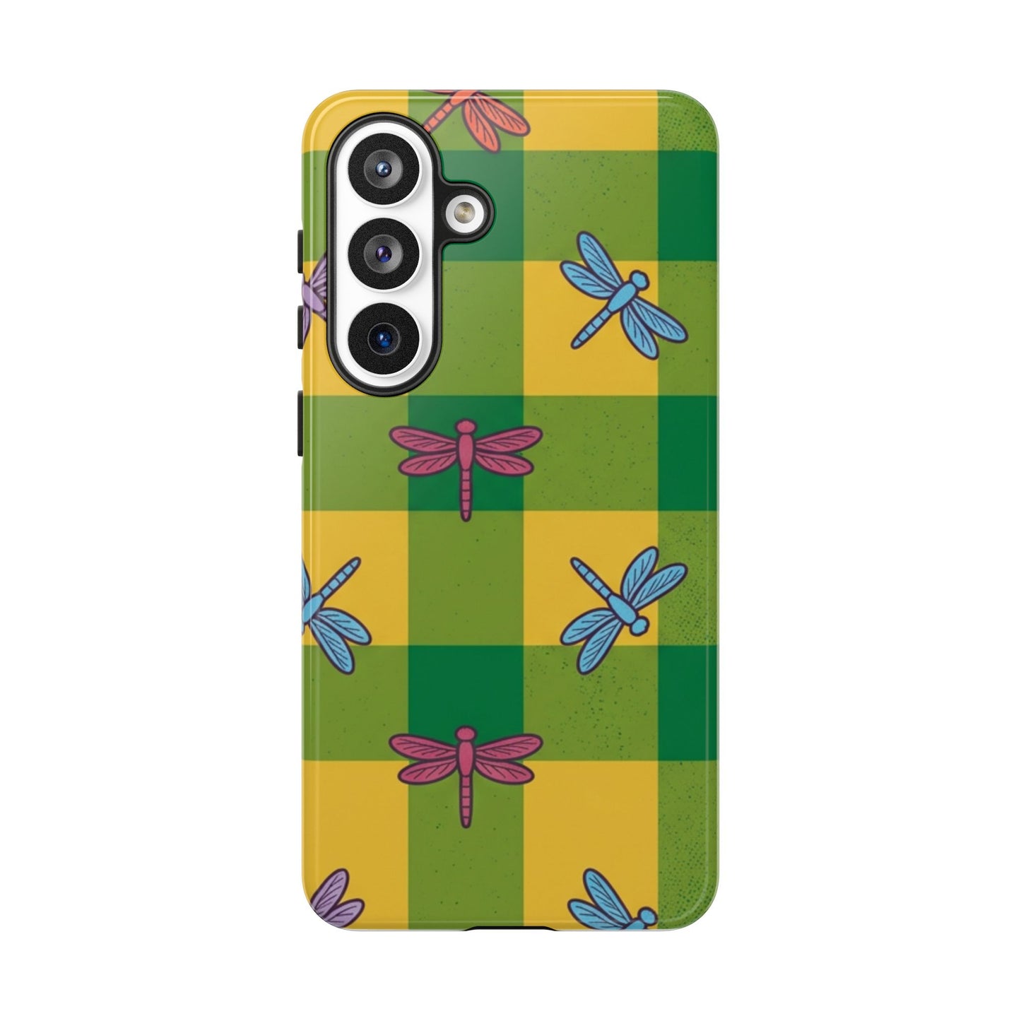 Dragonfly Check Phone Case — Colorful Plaid Protective Tough Case