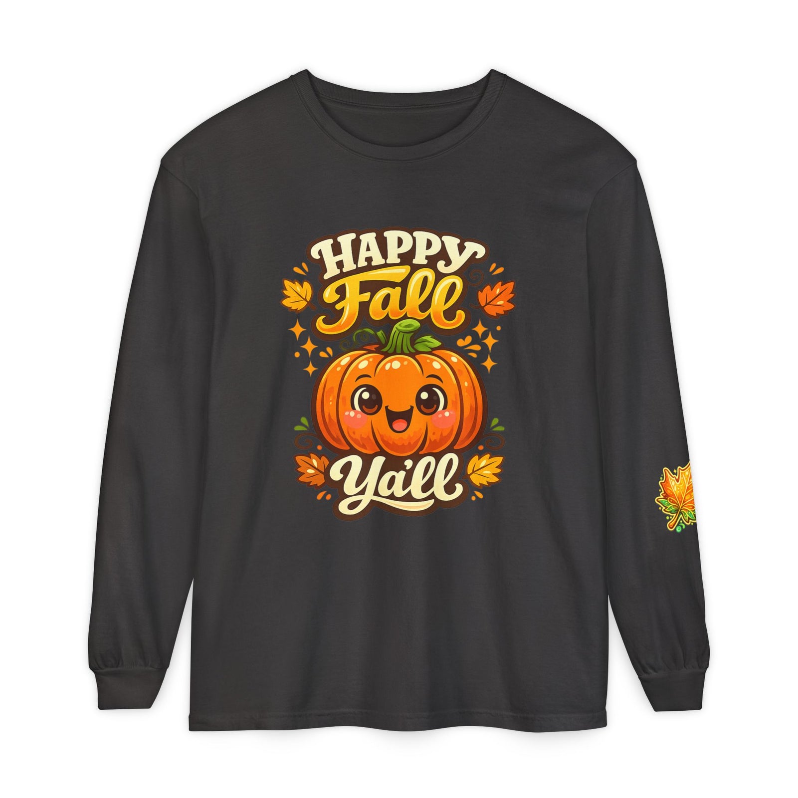 Happy Fall Y'all Long Sleeve Tee — Cute Pumpkin Autumn Shirt