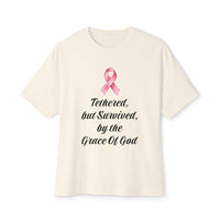 Load image into Gallery viewer, "Tethered but Survived by the Grace of God" Breast Cancer Awareness Tee