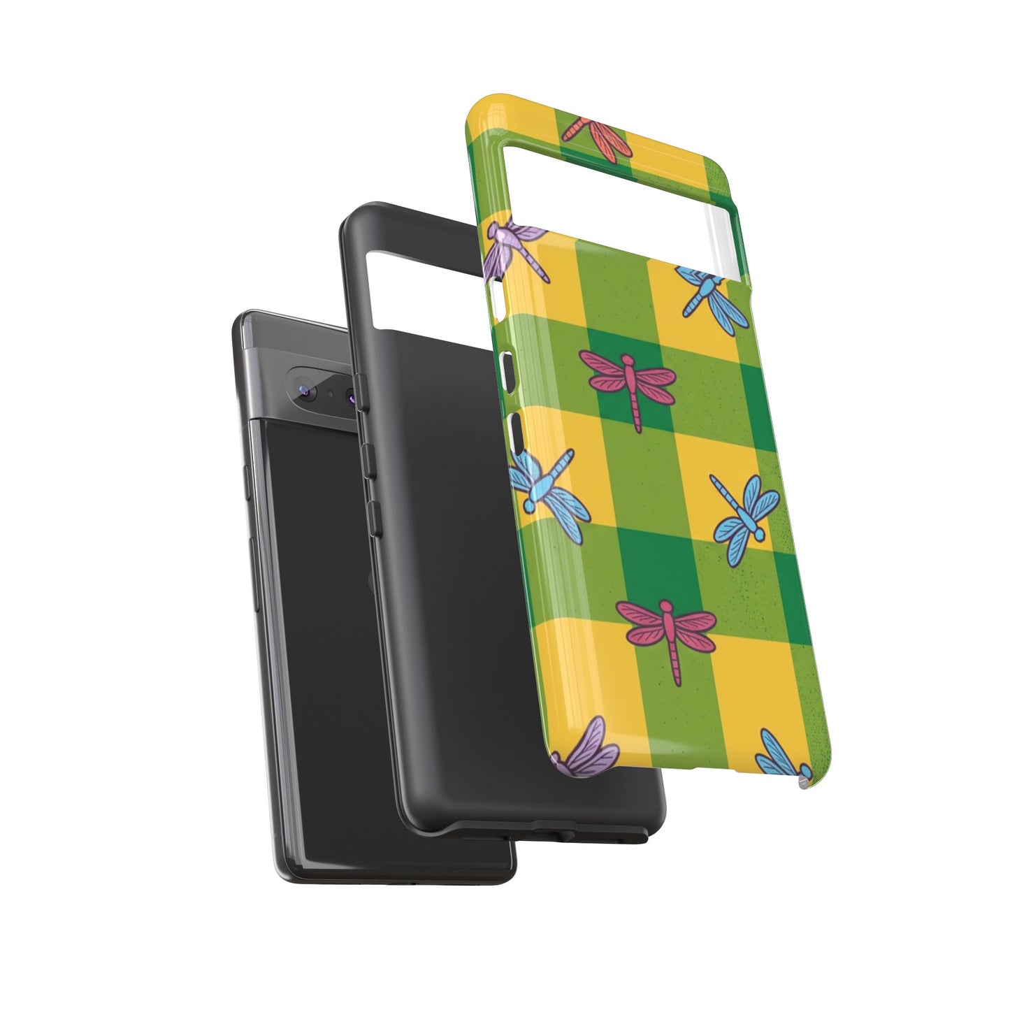 Dragonfly Check Phone Case — Colorful Plaid Protective Tough Case