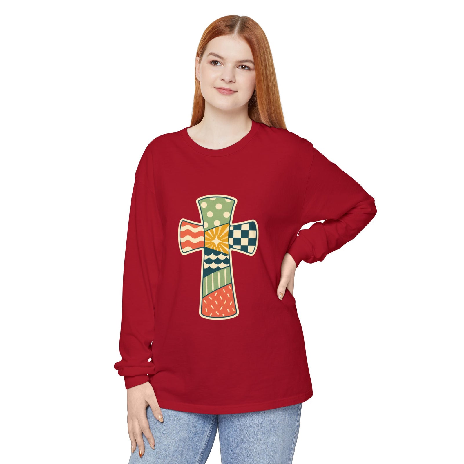 Patchwork Cross Long Sleeve T-Shirt