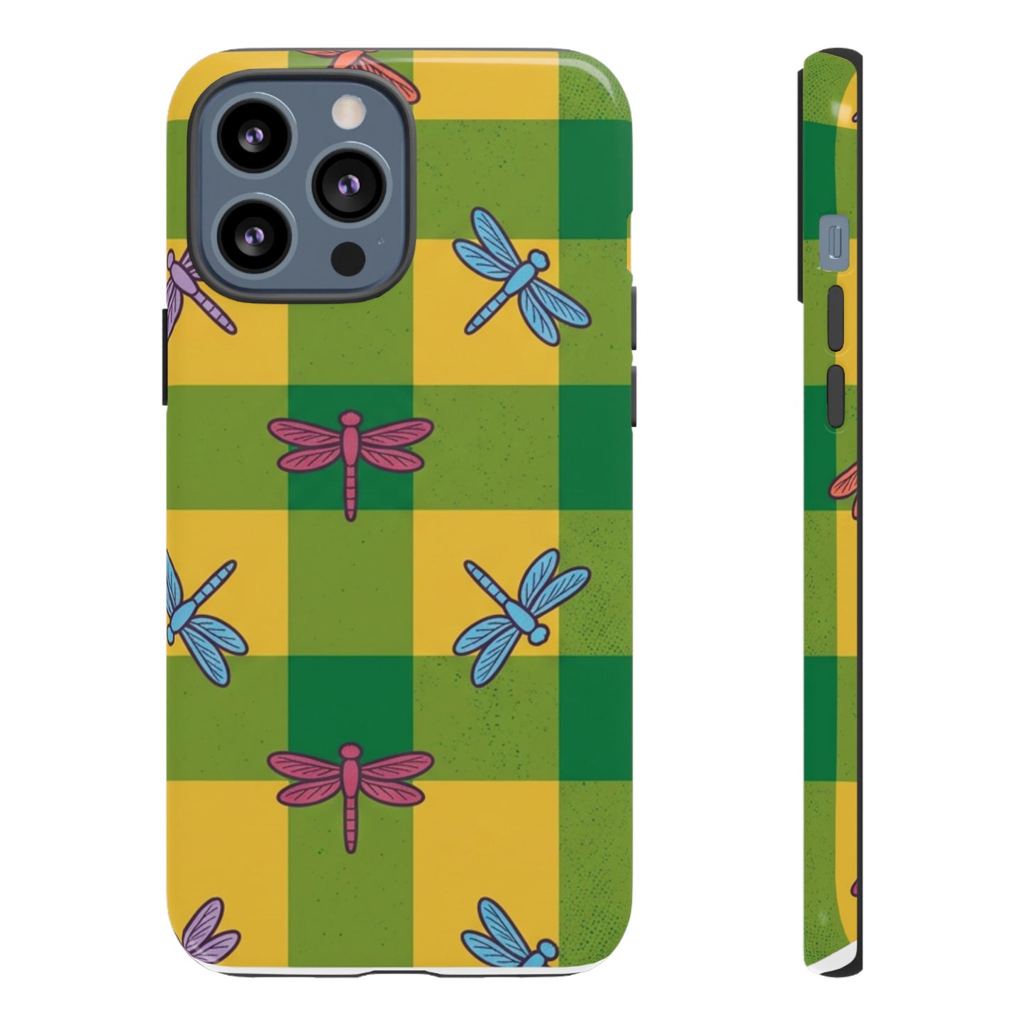 Dragonfly Check Phone Case — Colorful Plaid Protective Tough Case