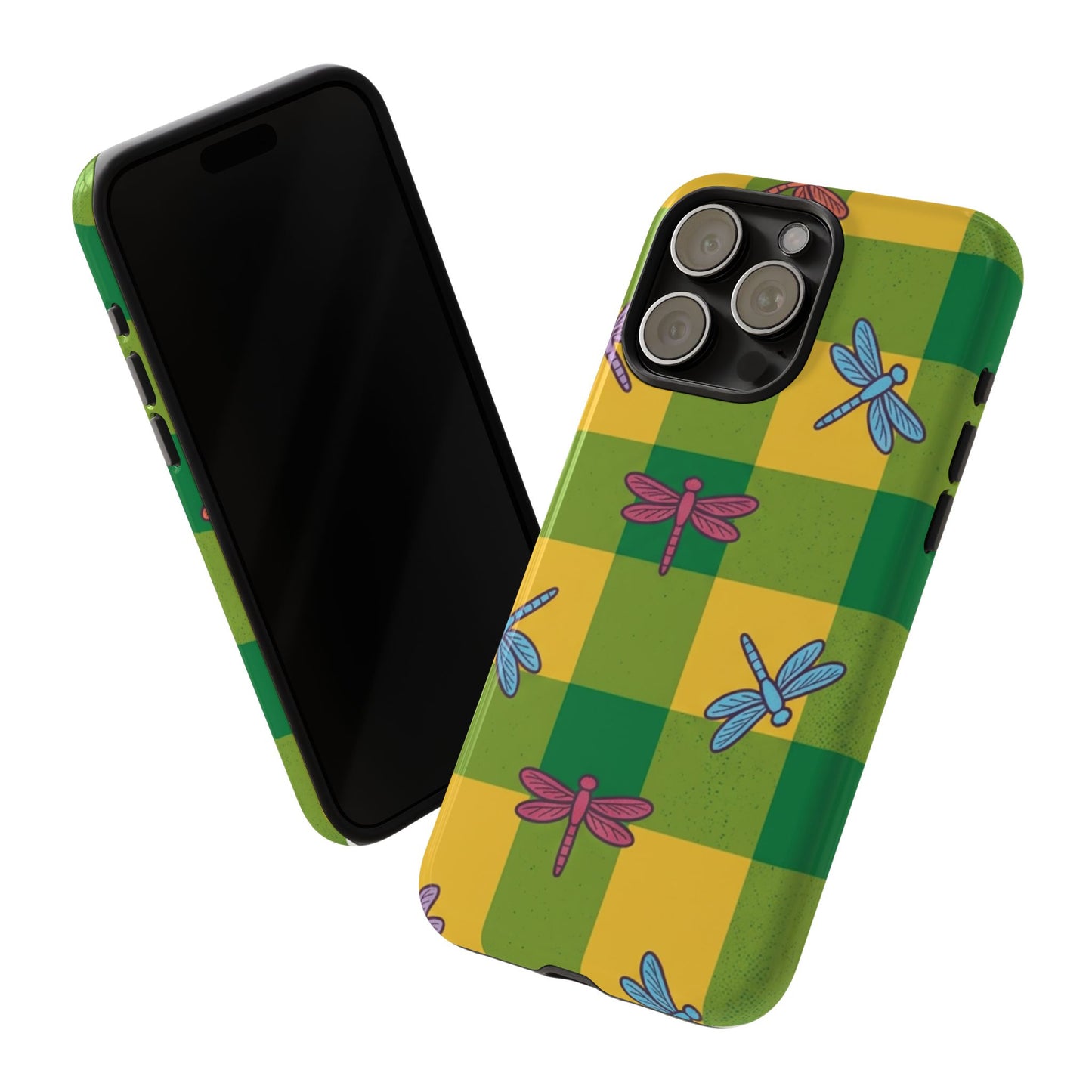 Dragonfly Check Phone Case — Colorful Plaid Protective Tough Case