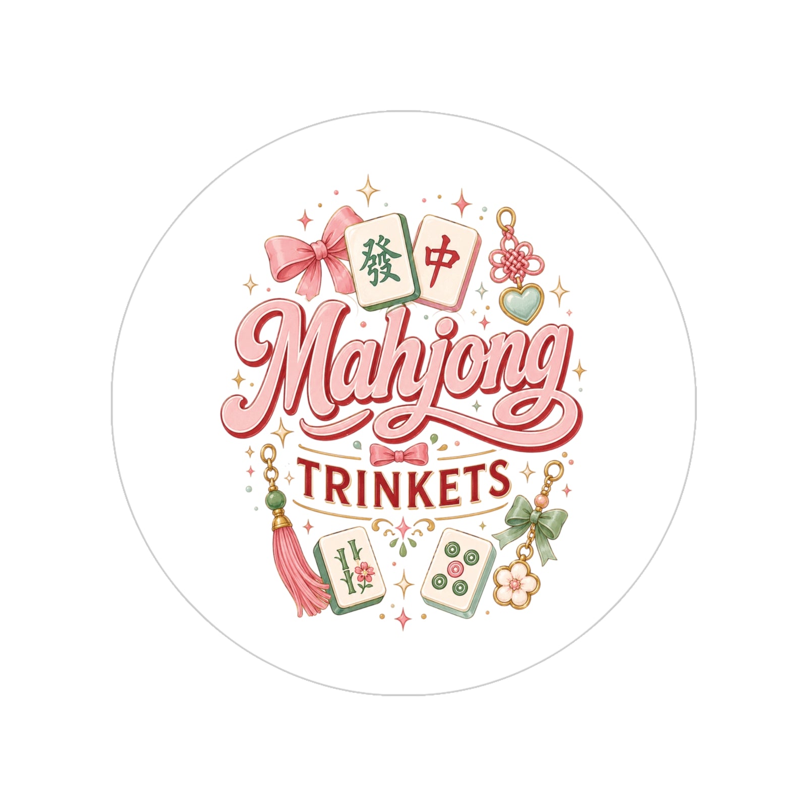 Mahjong Trinkets Round Sticker — Transparent Outdoor Vinyl