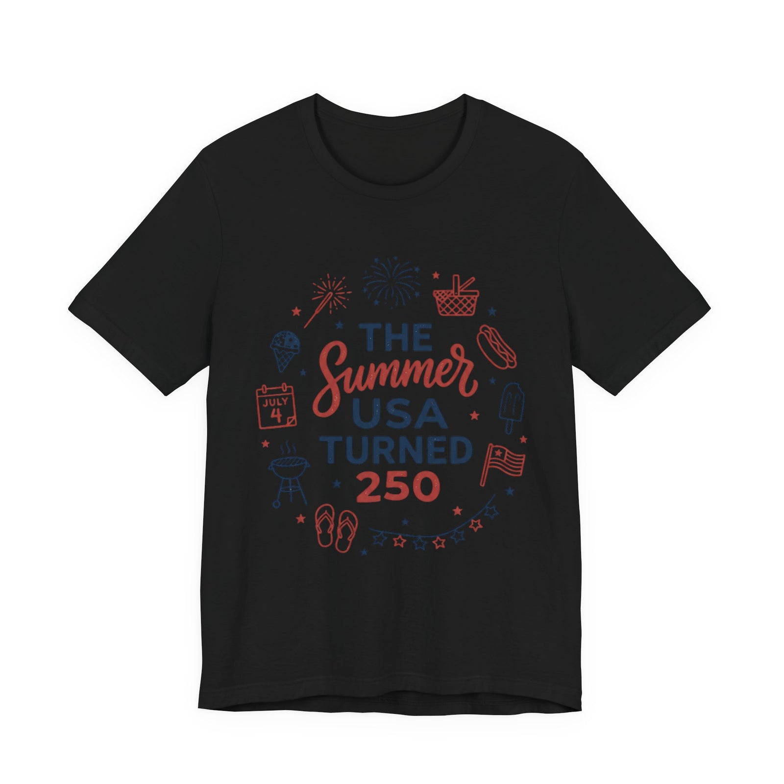 Patriotic Summer USA 250 Tee | Vintage Americana stars, red white blue