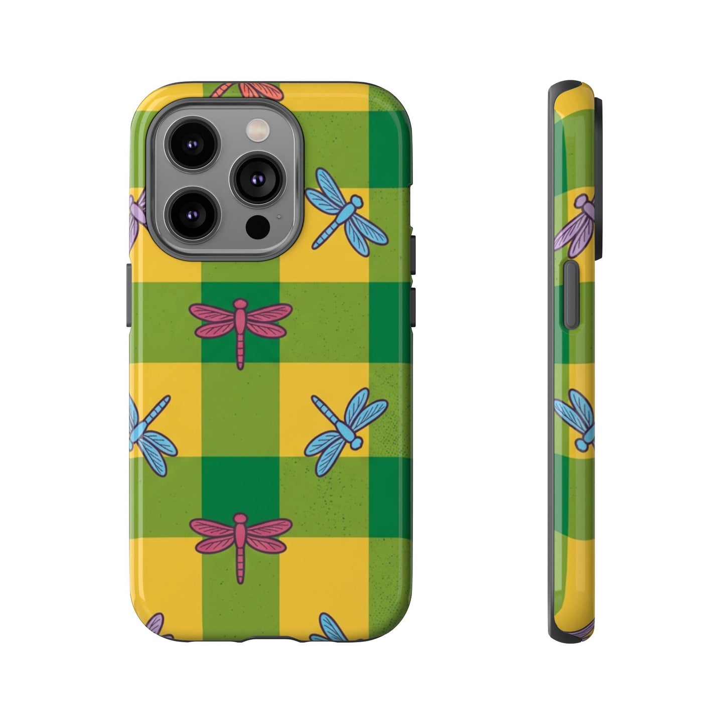 Dragonfly Check Phone Case — Colorful Plaid Protective Tough Case