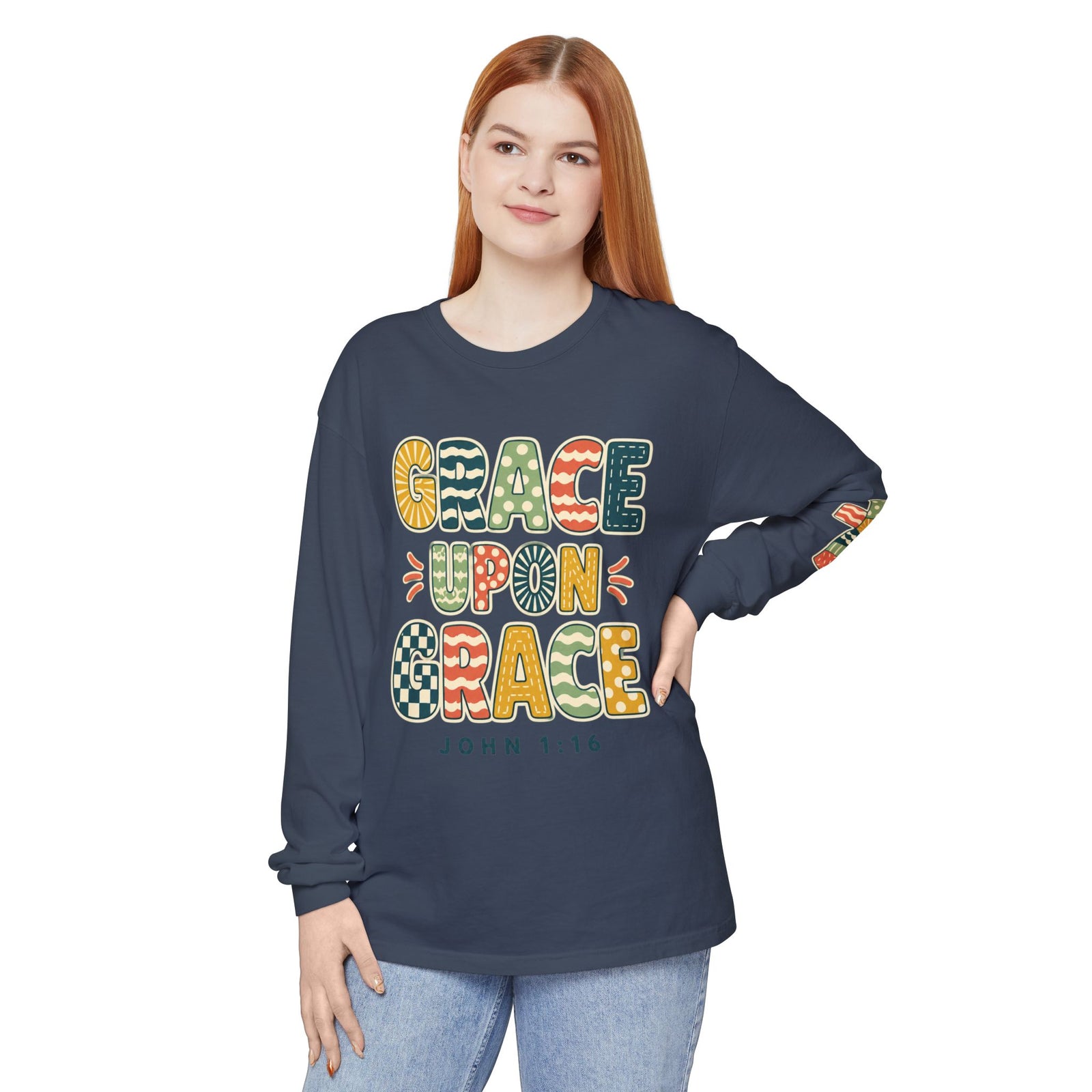 Grace Upon Grace Long Sleeve T-Shirt — John 1:16 Christian Tee