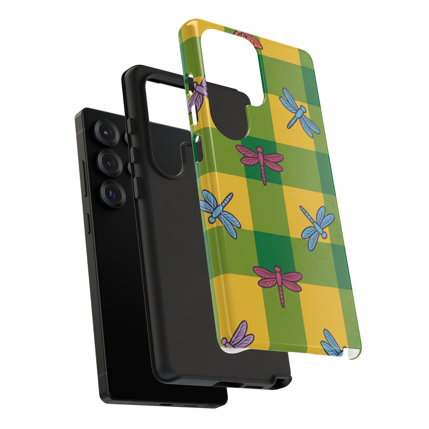 Dragonfly Check Phone Case — Colorful Plaid Protective Tough Case
