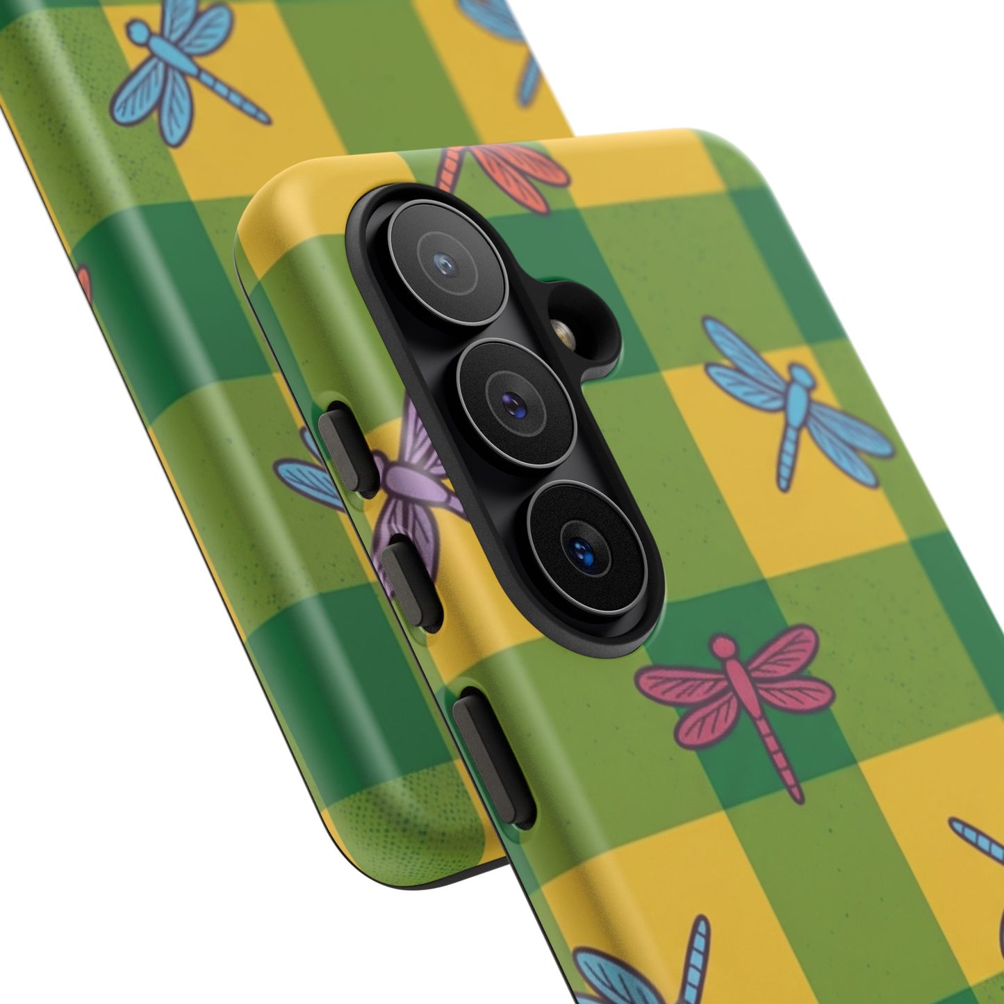 Dragonfly Check Phone Case — Colorful Plaid Protective Tough Case