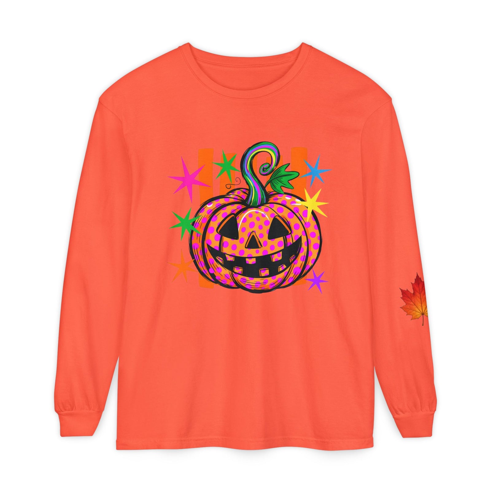 Halloween Pumpkin Long Sleeve Tee — Colorful Jack-O'-Lantern Graphic