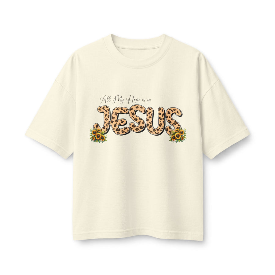 Women’s Tee — All My Hopes Are in Jesus Leopard Print with Sunflowers