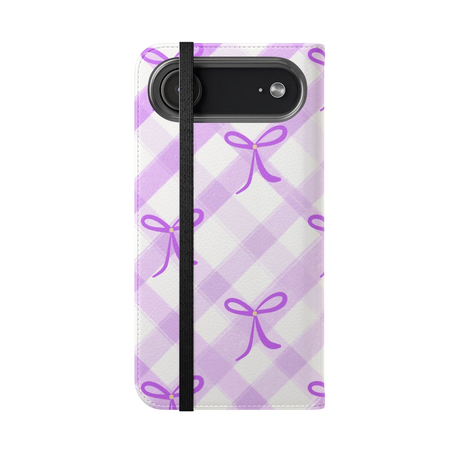 Christian Flip Phone Case — "Jesus Is My Lord and Savior" Purple Bow Plaid Wallet