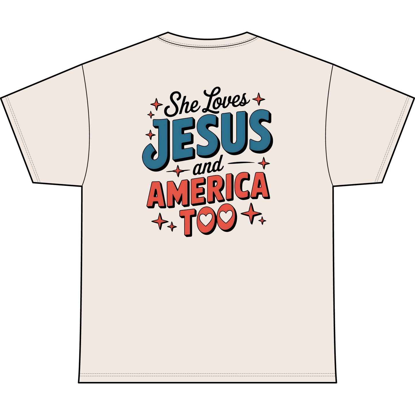 She Loves Jesus and America Too T-Shirt — Patriotic Faith Graphic Tee (1776)