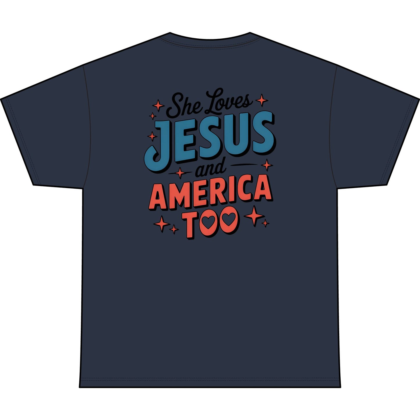She Loves Jesus and America Too T-Shirt — Patriotic Faith Graphic Tee (1776)