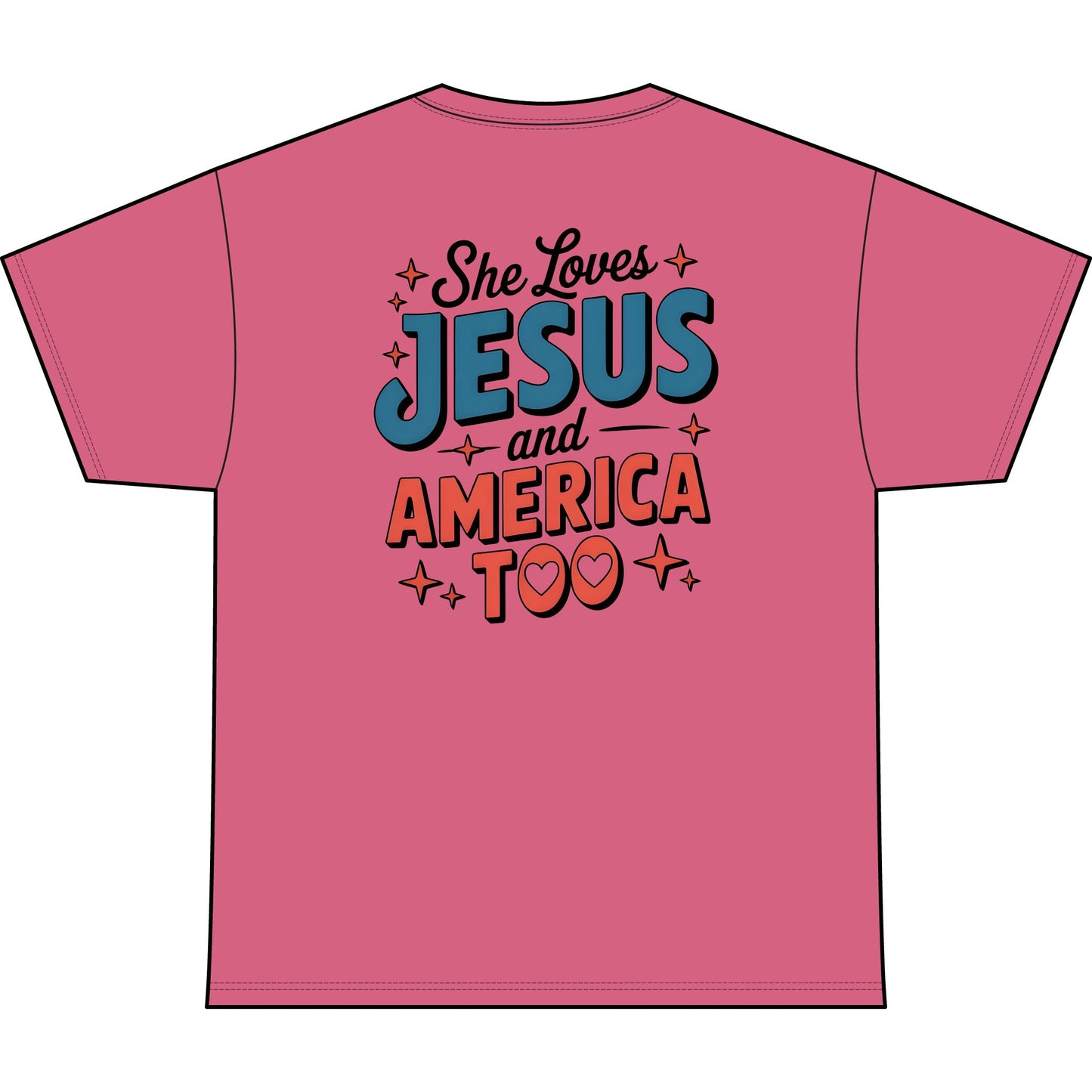 She Loves Jesus and America Too T-Shirt — Patriotic Faith Graphic Tee (1776)