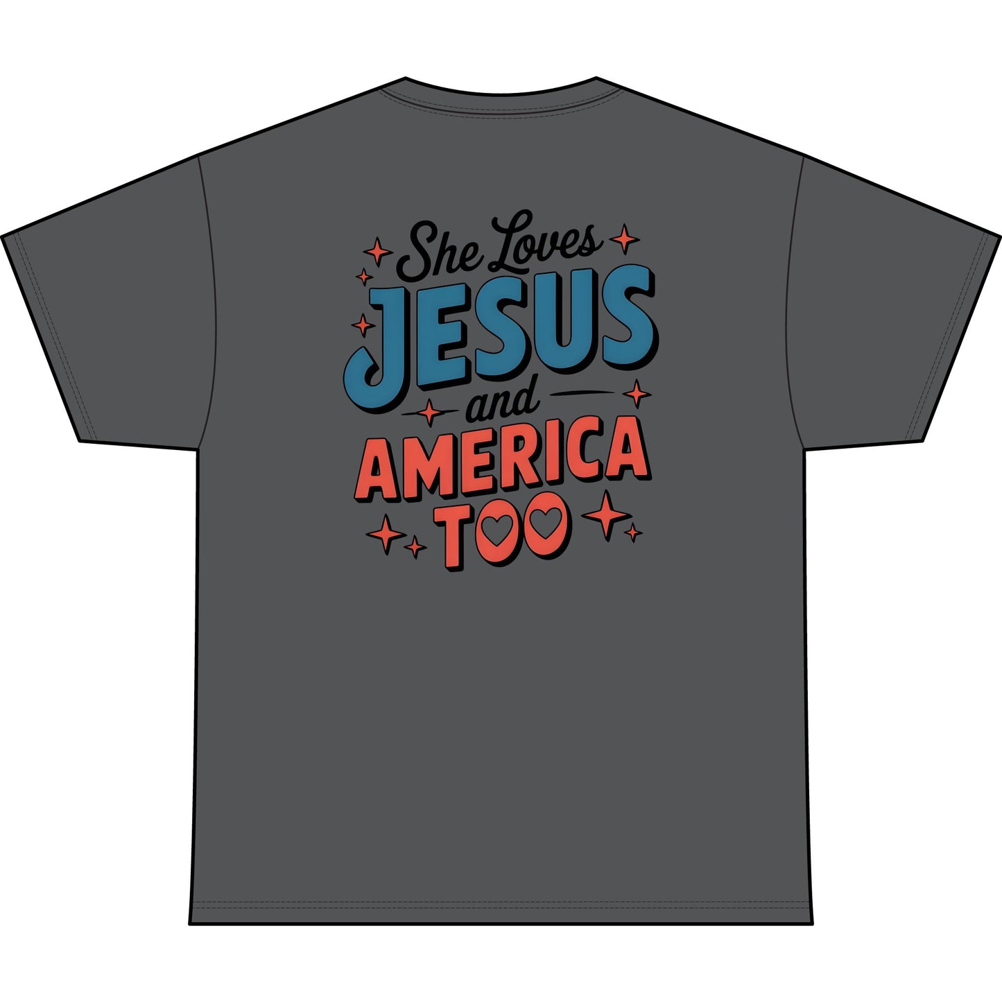 She Loves Jesus and America Too T-Shirt — Patriotic Faith Graphic Tee (1776)